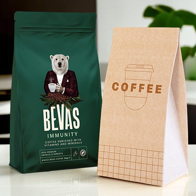 BEVAS Immunity coffee blend in an attractive green packaging